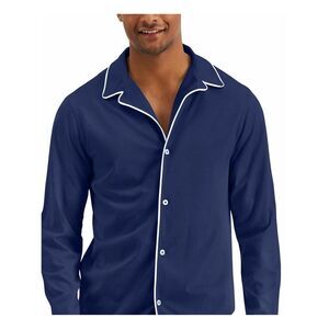 CLUBROOM Intimates Blue Cotton Blend Notched Collar Sleep Shirt Pajama Top L